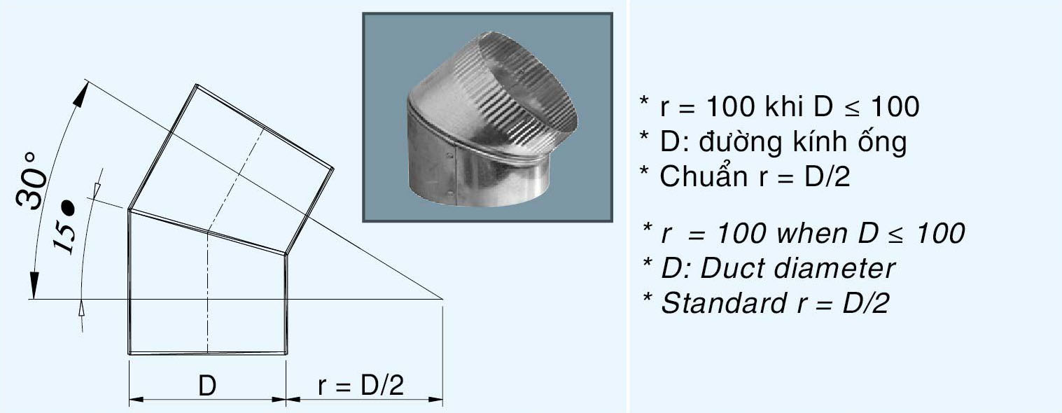 Sơ đồ co 30 độ ống gió tròn