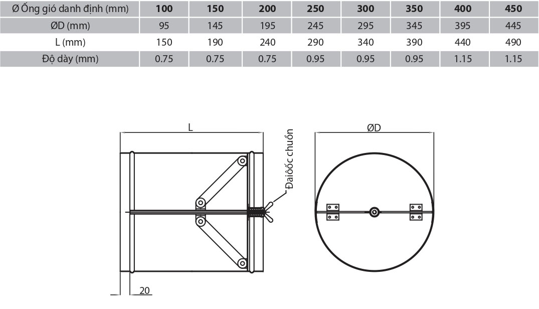 Bảng vẽ van gió cánh bướm DGC Bảng vẽ van gió cánh bướm DGC