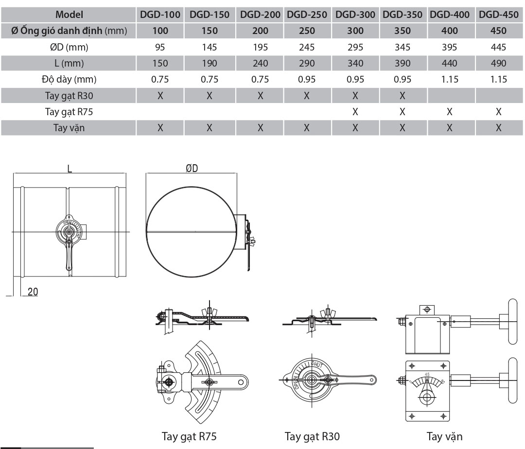 Bảng vẽ Van gió tròn DGD Bảng vẽ Van gió tròn DGD